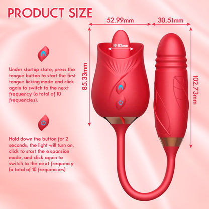 Women's Rose Flower Shape Vibration Telescopic Massage Tool