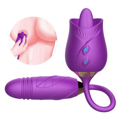 Women's Rose Flower Shape Vibration Telescopic Massage Tool