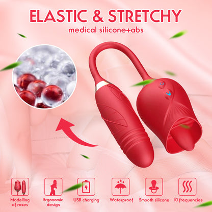 Women's Rose Flower Shape Vibration Telescopic Massage Tool