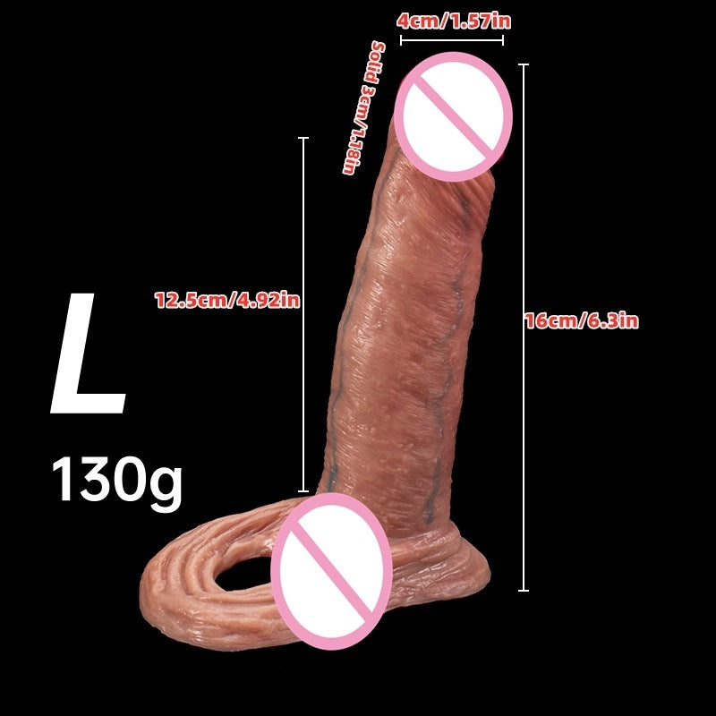 Wear Liquid Silicone Exotic Condom Penis Simulation Hollow Large And Medium Small Size Green Rib Vein Dildo