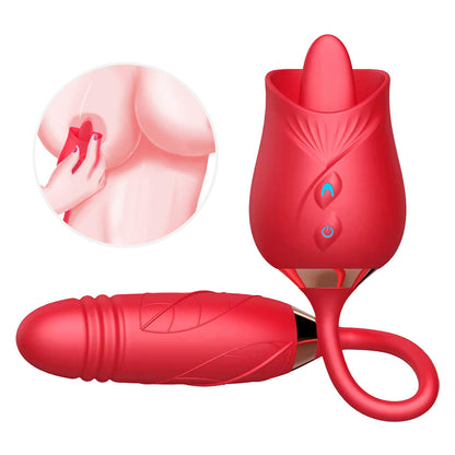 Women's Rose Flower Shape Vibration Telescopic Massage Tool